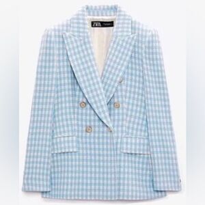 Zara Double Breasted Houndstooth Blazer